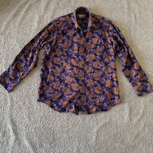VTG Ralph Lauren Chaps Shirt Purple Brown Pomegranate Grapes 90s USA Cotton Lg